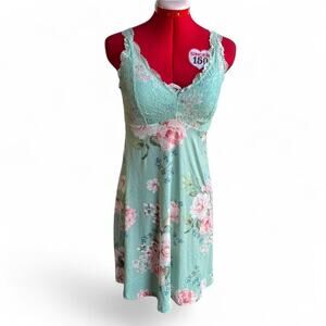FN by Flora Nikarooz Seafoam Green Nightgown with Pink Flowers
